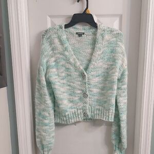 wild fable Mint & Cream Marled Knit Button-Front Cardigan